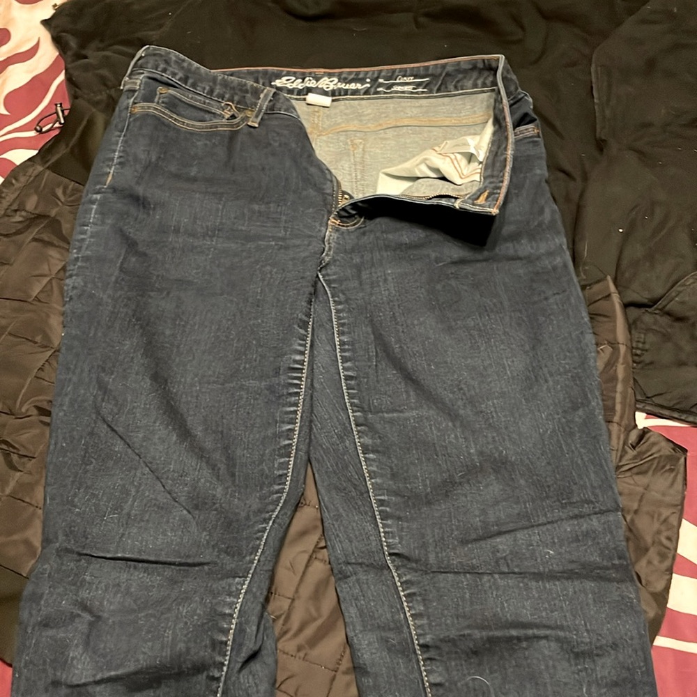 Eddie Bauer Curvy Straight Womens Blue Jeans 12 Tall Dark Wash Stretchy Comfy
